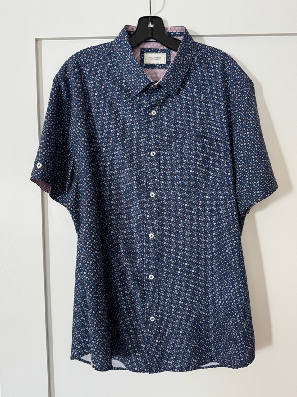 7 Diamonds Men's Navy Short-Sleeve Button-Up Shirt - Microprint